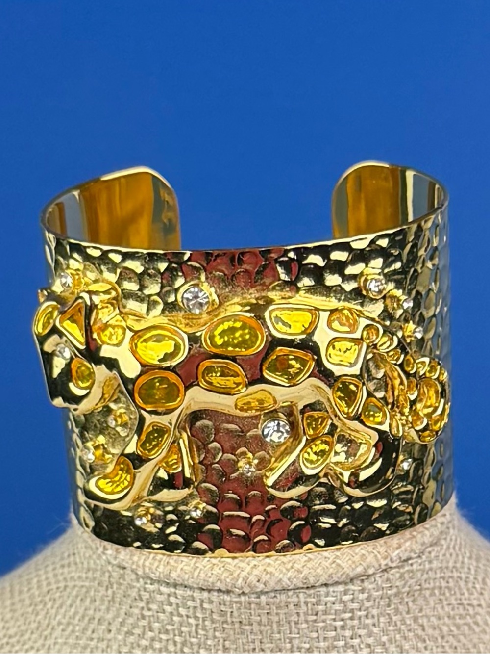 Lilly Pulitzer Gold Hammered Leopard Cuff Bracelet with Crystal Accents